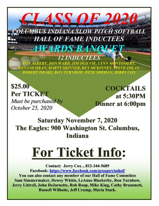 HallofFameAwardsBanquet2020 Columbus Indiana Slow Pitch Softball