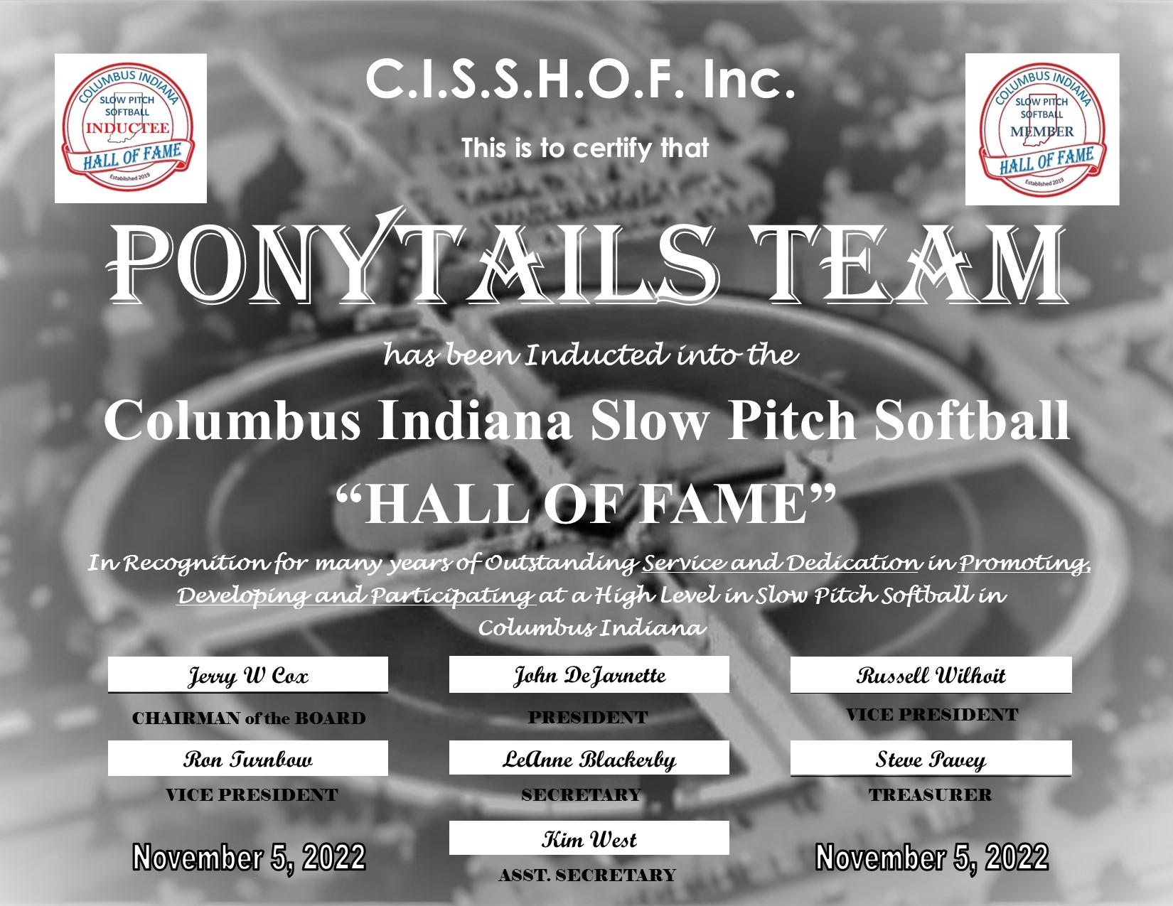 ponytails womens team Columbus Indiana Slow Pitch Softball Hall of Fame